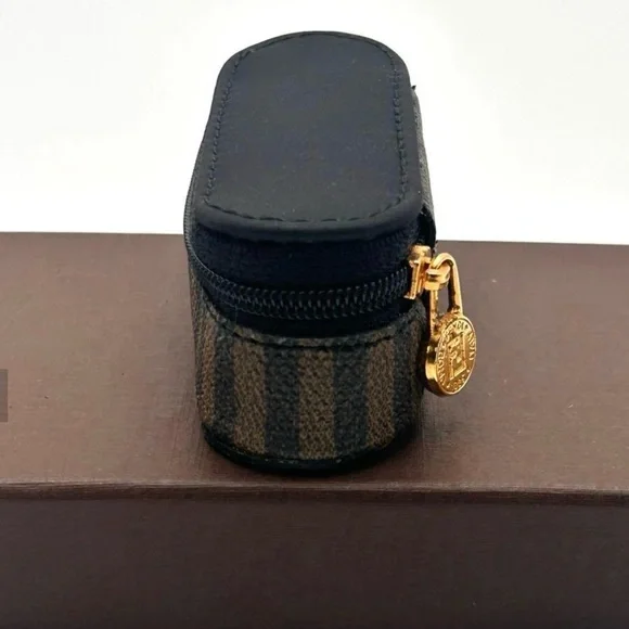 Fendi Black and Brown Striped  with Gold Accent mini case - Picture 6 of 11